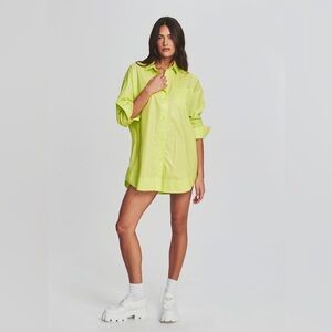 SEROYA Addy Shirt Button Up Shirt Dress Lime NEW